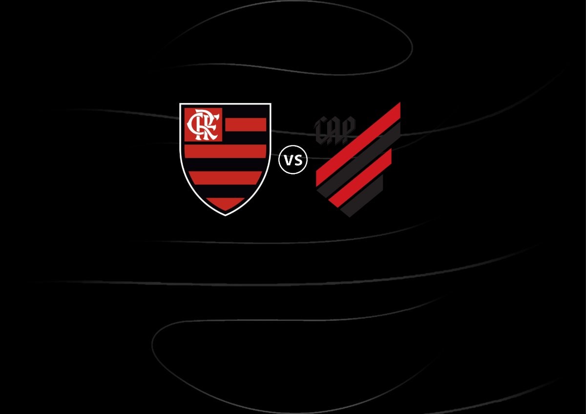 Escudos do Flamengo e do Athletico Paranaense lado a lado para o jogo no Maracanã pelo Brasileirão